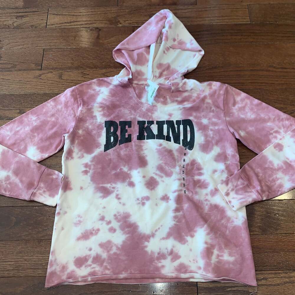 Jasmine Women's Tie-Dye 'Be Kind' Hoodie‎ Pink & White Size M